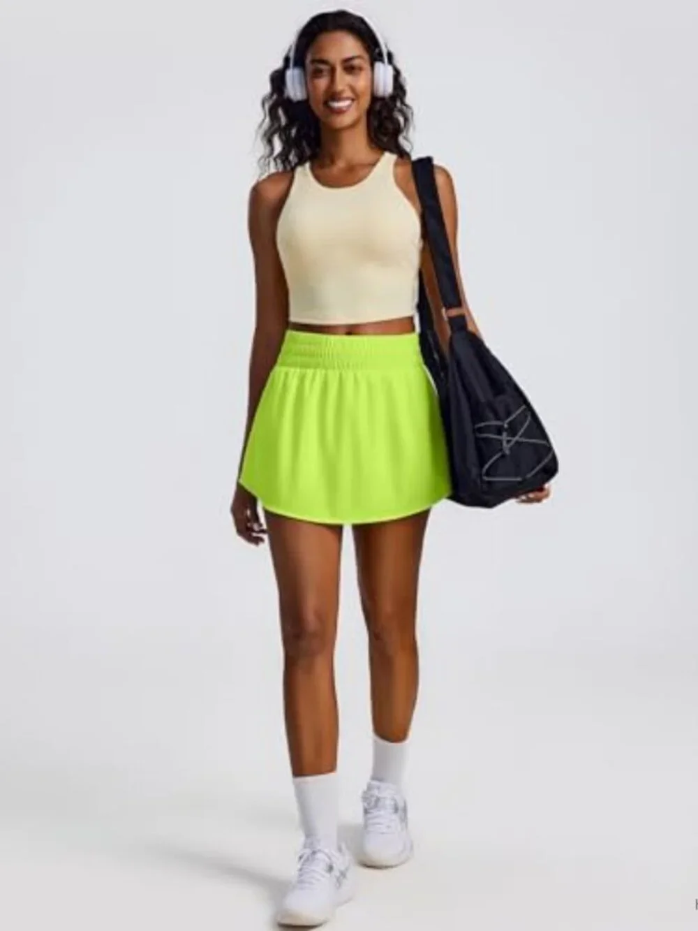 Women's High Waist Tennis Skort with Pockets, Curved Hem, Built-in Shorts